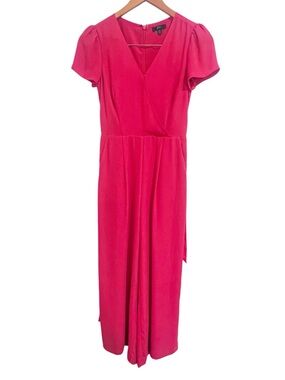 EUC J. Crew Petite Red Orange V-Neck Wrap Short Sleeve Wide-Leg Jumpsuit